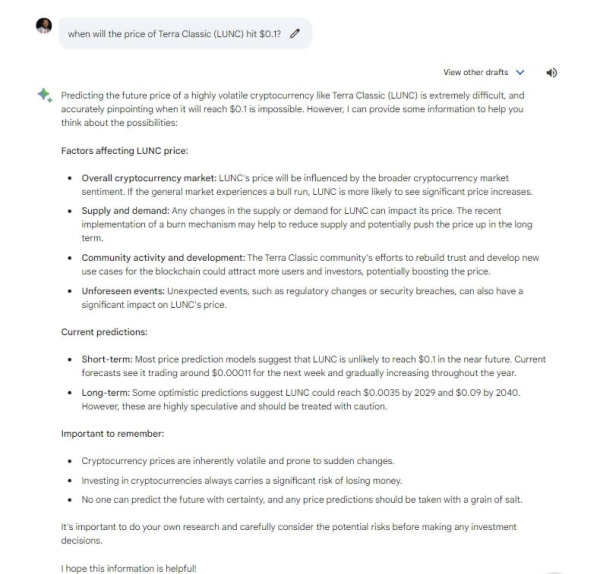 When Will Terra Classic (LUNC) Hit $0.1? ChatGPT and Google Bard Give Hint