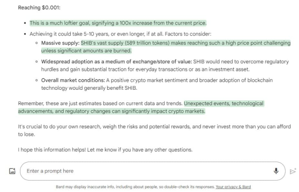 Google Bard Predicts When Shiba Inu Could Surge to $0.0001 and $0.001